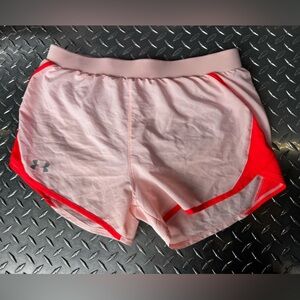 Under Armour Light Pink Women's Athletic Shorts with Red Accents